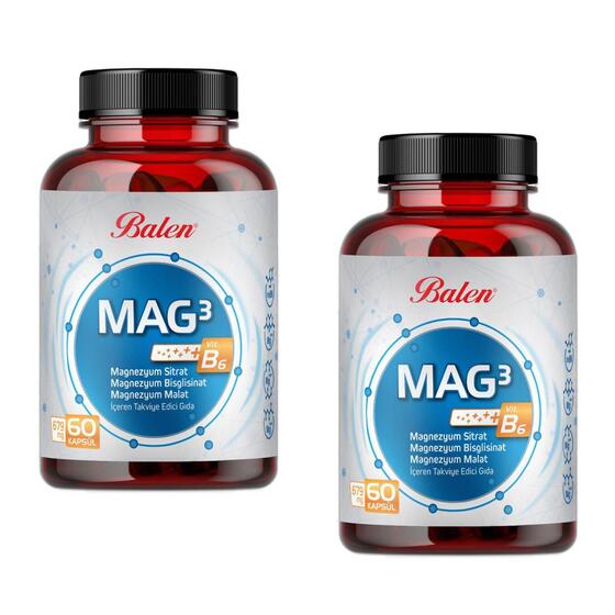 Balen Mag 3 Magnezyum Sitrat & Bisglisinat & Malat 679 mg 60 Kap. x 2 Adet